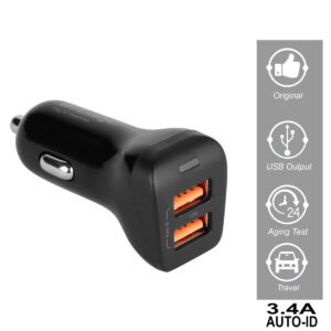 HITAGE HT-C449 Smart Car Charger  Fast Charger up to 3.4 Ampere (Auto ID) (Black)