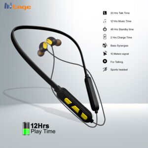 Hitage NBT-7676 Platinum Series 12 Hours Music Time Wireless Neckband Bluetooth Headset  (Yellow Black, In the Ear)