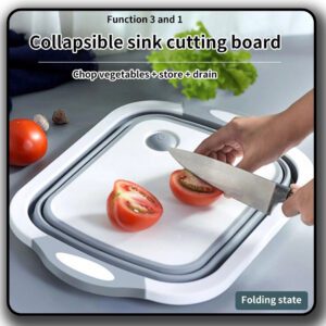 Multi-function folding  three in one washing basin Cutting Board & Serving Bowl Silicone, Plastic Cutting Board (Multicolor Pack of 1 Dishwasher Safe)