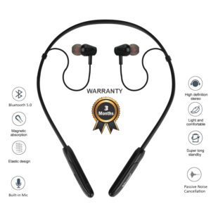 Hitage NBT-867 BINGO Series Wireless Sports Neckband 30 Hours Music 60 Hours Talk time Bluetooth Headset  (Black, In the Ear)