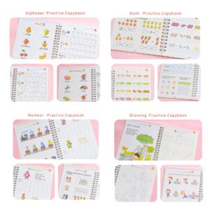 4 PCS Magic Practice Copybook for Kids Handwriting. English Reusable Magical Practice Copybook Kids (Set of 4 Books + 5 Refill + 1 Pan+1 grip)