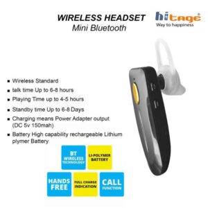 Hitage HBT-867 SINGLE EAR WIRELESS LOOK LOW TO HIGH Bluetooth Headset  (Black,white In the Ear)