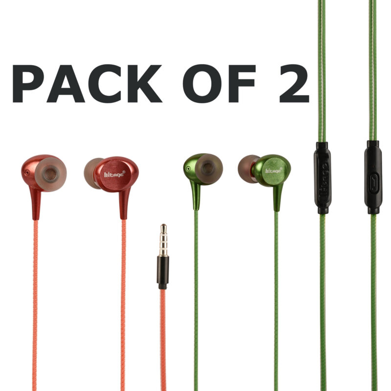 Hitage HB-131+ (PACK OF 2) (GRN/RD) WIRED HEADSET IN EAR EARPHONE Wired  Headset (GRN/RED, In the Ear)