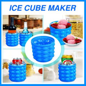 Uri Baba Silicone Reusable Silicon ICE Cube Bag Maker Cubes Ball Save Wine Gel Space Genie Bucket ICE Bucket (Blue ICE CUBE MAKER )