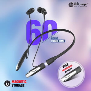 Hitage Detachable Battery NBT-6865 Bullet Series 60 Hours Music Fast Charging 10 mm Driver Neckband Bluetooth Headset (In the Ear)