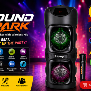 Hitage Sound Spark 50W Party Speaker with Wireless Microphone | TWS & Bluetooth | RGB LED Lights | FM Radio | Rechargeable Battery | Karaoke Speaker