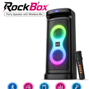 Hitage RockBox 50W Premium Party Speaker with Wireless Karaoke Mic, Dynamic Deep Bass, RGB Lights & 6-Hour Playtime (Bluetooth/FM/MSD)