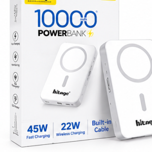 Hitage PB-519 10000mAh Premium Wireless Power Bank - 45W Fast Charging & 22W Wireless with Built-In Cables